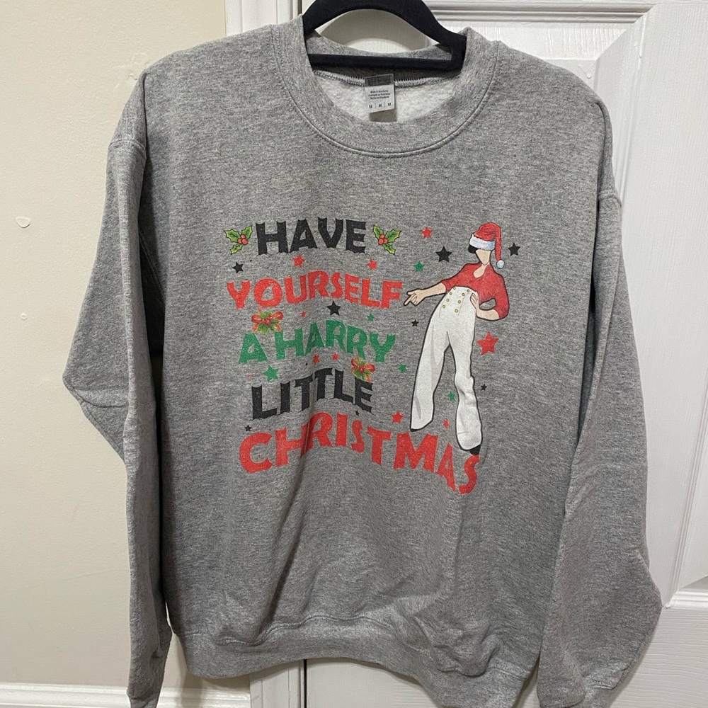 Gray Harry Styles Christmas Graphic Sweater